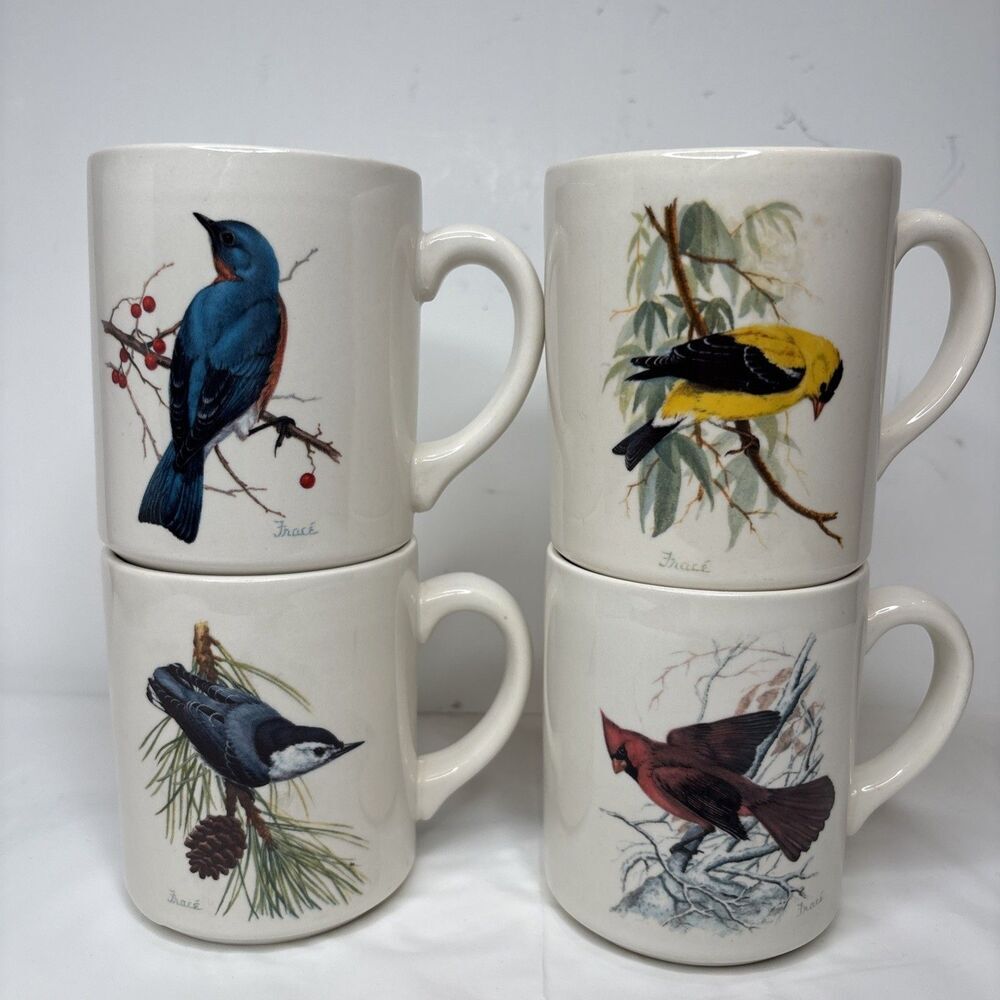 4 vtg Bird coffee mugs , 1976 National Wildlife Federation, Gorgeous 12 Ounce